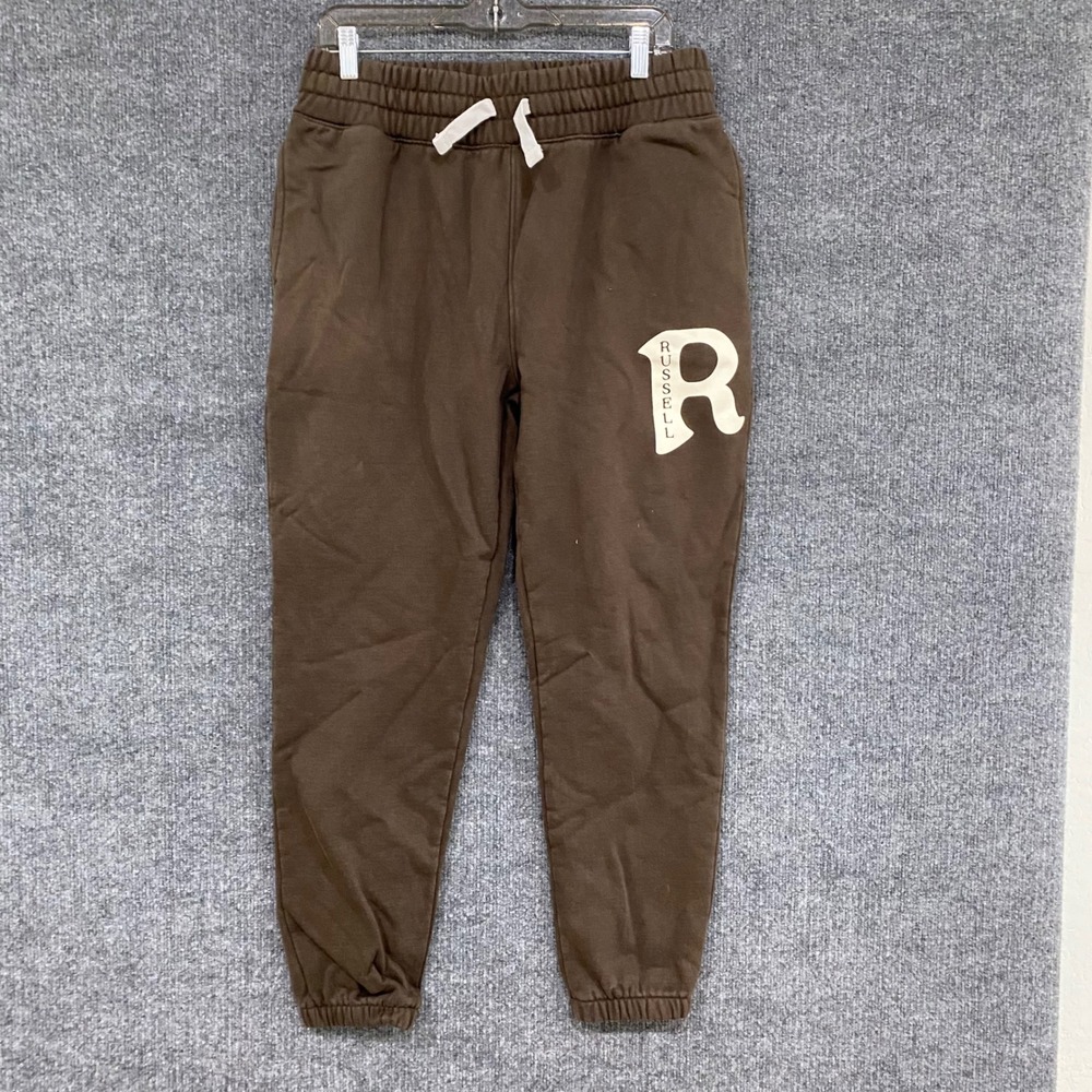 Russell Athletic Mens Brown Fleece Joggers Graphic Logo Sweatpants Size Medium